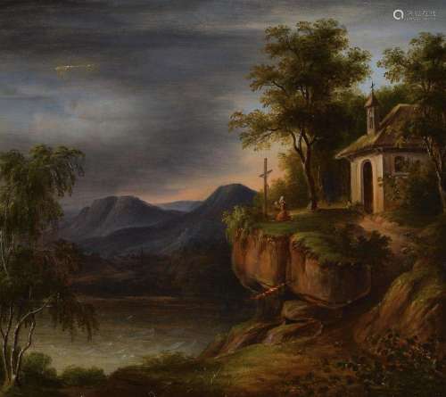 Emilie Reinbek, dated 1840, romantic landscapewith lake