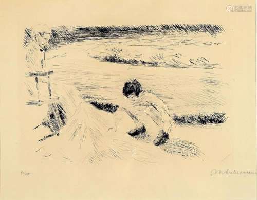 Max Liebermann, 1847-1935, 2 etchings, 1x playing