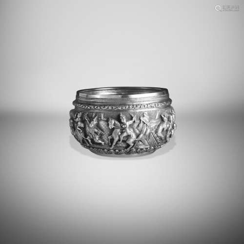 A SILVER OFFERING BOWL WITH SCENES FROM THE JATAKA TALES BY ...