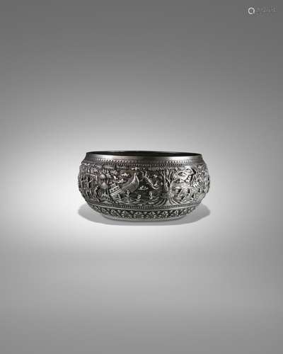 A SILVER OFFERING BOWL WITH SCENES FROM THE MAHAJANAKA JATAK...