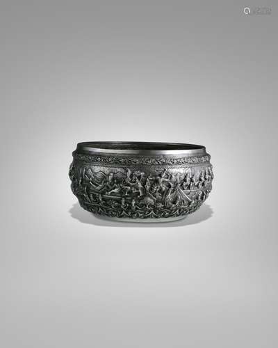 A SILVER OFFERING BOWL WITH SCENES FROM THE VIDHURA-PANDITA ...