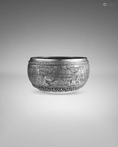 A SILVER PIERCED OFFERING BOWL WITH SCENES FROM THE VIDHURA-...