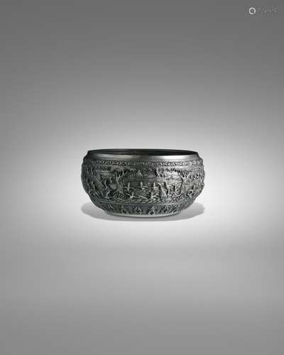 A SILVER OFFERING BOWL WITH SCENES FROM THE TAUNGPYONE FOLK ...