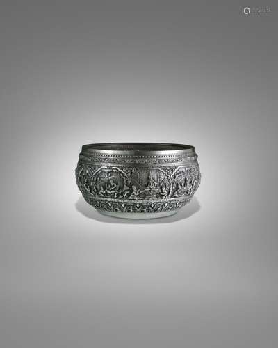 A SILVER OFFERING BOWL WITH SCENES OF THE MAHANIPATA JATAKA ...