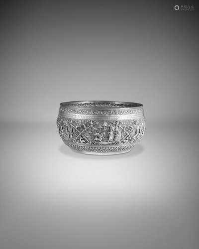 A SILVER OFFERING BOWL WITH SCENES FROM THE VESSANTARA JATAK...