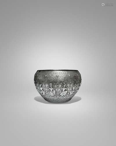 A LARGE SILVER OFFERING BOWL WITH SCENES FROM THE RAMAYANA B...