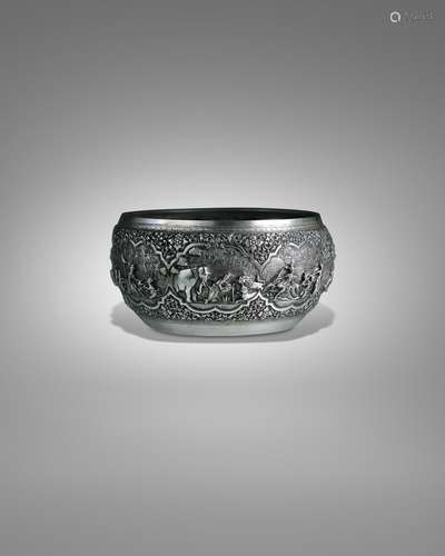 A SILVER OFFERING BOWL WITH SCENES FROM THE VESSANTARA JATAK...