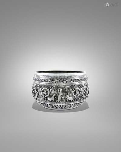 A SILVER OFFERING BOWL WITH SCENES FROM THE VESSANTARA JATAK...