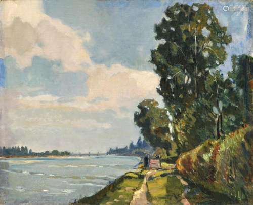 Alice Sommer, Sommerliche Landschaft an der Elbe? Wohl 1930e...