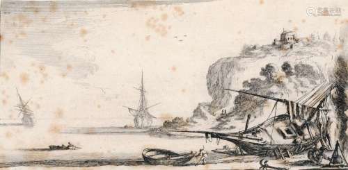François Collignon, Maritime Landschaft mit Barken und koche...