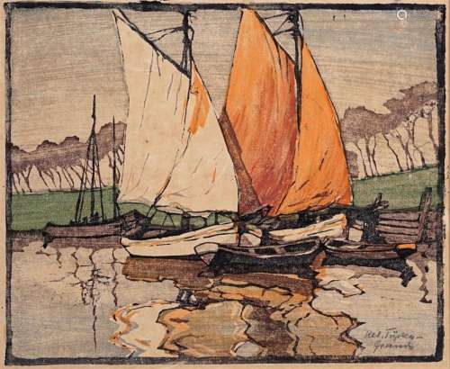 Helene Tüpke-Grande, Fischerboote am Deich. Early 20th cent.