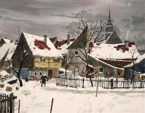 Felix Funk "Alt-Wilsdruff im Winter". 1948.