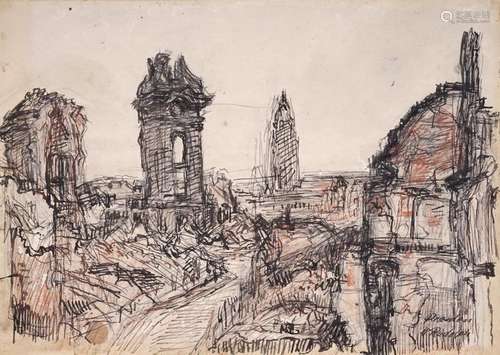 Wilhelm Rudolph, Dresden – Ruine der Frauenkirche mit Rathau...