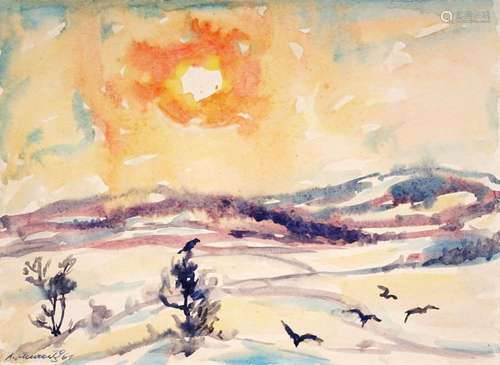 Albert Schwarz, Abendsonne im Erzgebirge (?) / Feldrand im A...