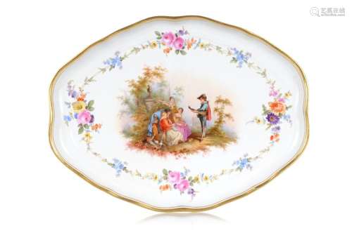 Tablett mit Watteau-Malerei. Meissen. Um 1860.