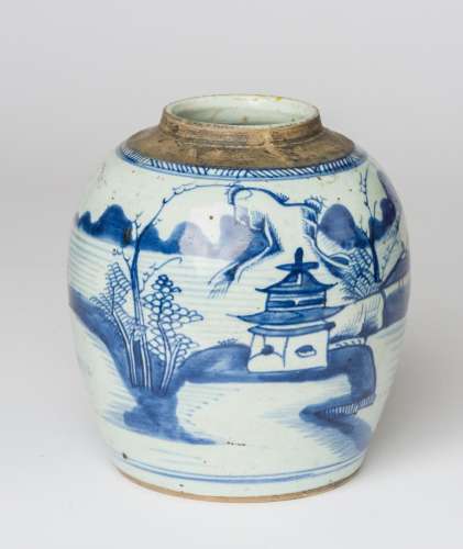 A BLUE AND WHITE GINGER POT