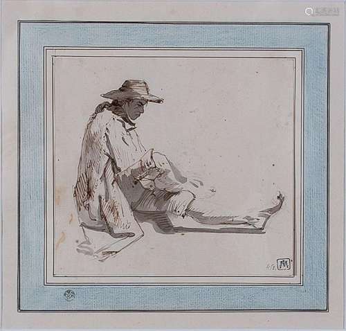 Jean Jacques de BOISSIEU (1736 1810) Paysan assis, Crayon no...