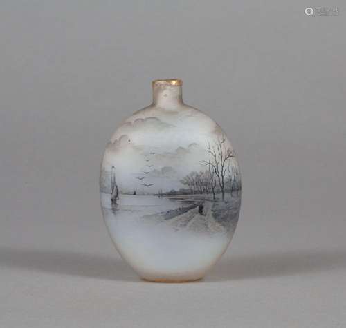 Daum Nancy, Rare petit vase en forme de gourde en verre à dé...