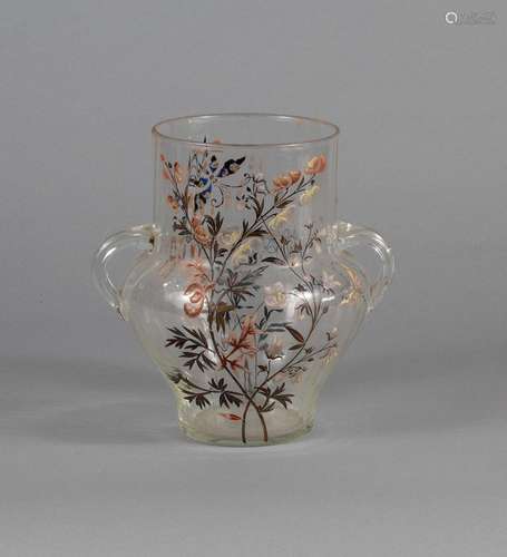 Emile GALLE (1846-1904) - Grand vase en verre côtelé à deux ...