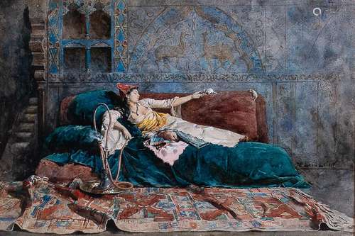 Louis Alexandre LELOIR (1834 1884) Odalisque au repos Aquare...