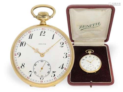 18K precision pocket watch by Zenith, with original box, ca....