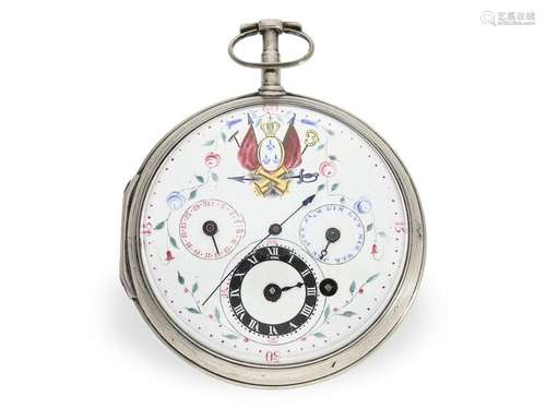 Technically interesting large verge watch with calendar, cen...