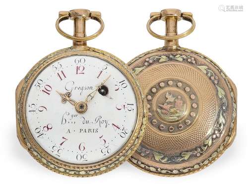 Exceptionally beautiful early 3-colour cylinder watch, royal...