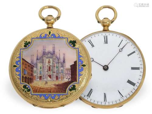 Pocket watch/ pendant watch: exquisite 18K enamel lepine wit...