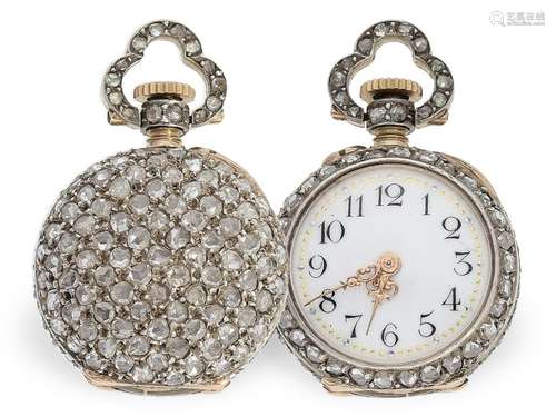 Pendant watch: miniature pendant watch with diamond case, po...