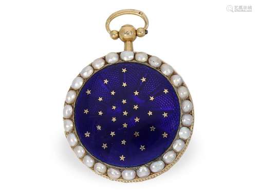 Exquisite, small gold/enamel verge watch with 'starry sk...