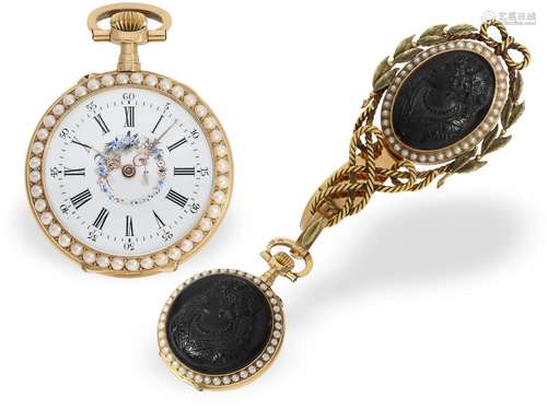 Museum-like pendant watch/pocket watch with chatelaine, agat...