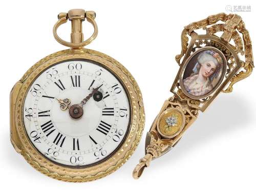 Pocket watch: museum Louis XV 4-colour verge watch with matc...