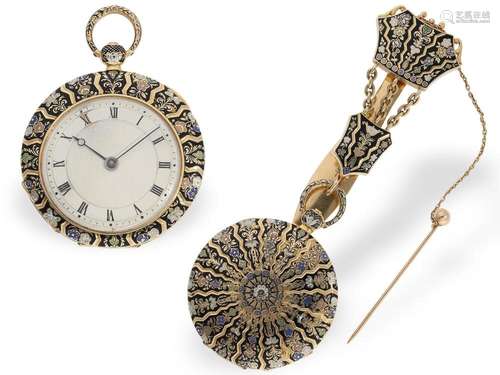 Pocket watch: exquisite gold/enamel pocket watch with eccent...