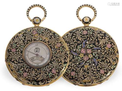 Pocket watch: extremely rare gold/enamel pocket watch with j...