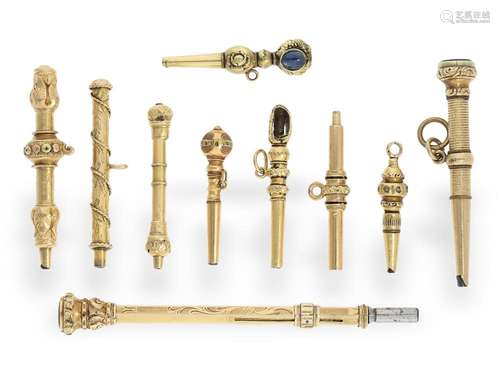 Small collection of gold verge watch keys, ca. 1750-1850