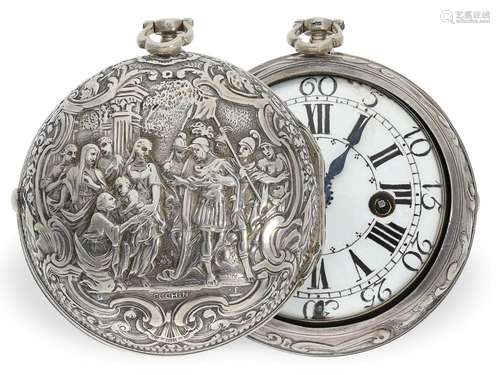 Pocket watch: particularly large and early Repoussé pair cas...