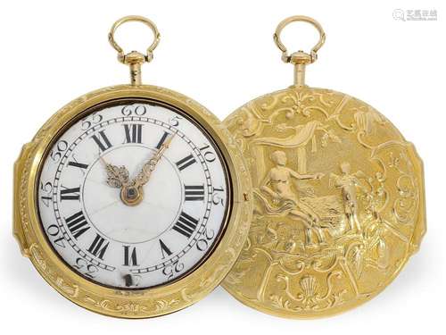 Exceptional large repoussé verge watch with a 20K gold case ...