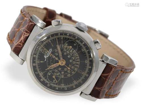 Extremely rare Minerva steel chronograph with black dial, mo...