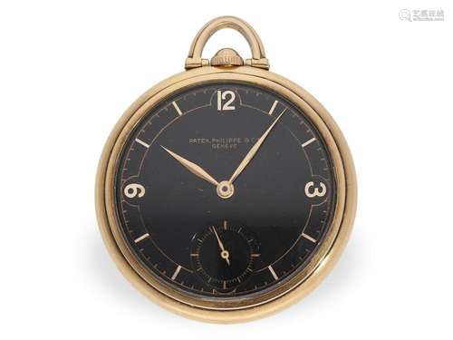 Extremely rare pink gold Patek Philippe dress watch with bla...