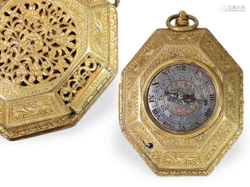 Extremely rare, large octagonal Renaissance pendant watch wi...