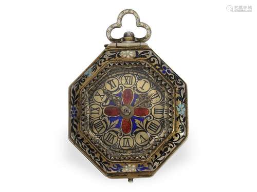 Pendant watch: enamelled rock crystal pendant watch in renai...