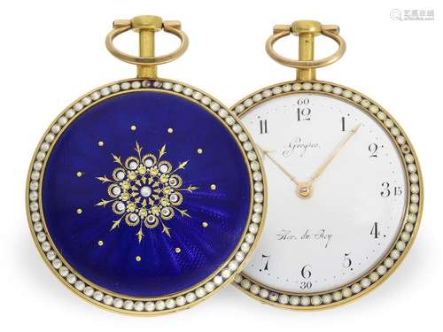 Exquisite ultra-thin gold/enamel pocket watch with virgule e...