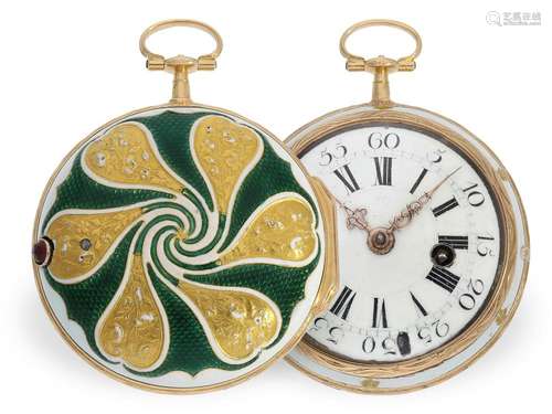 Pocket watch: extremely rare gold/enamel verge watch with ca...