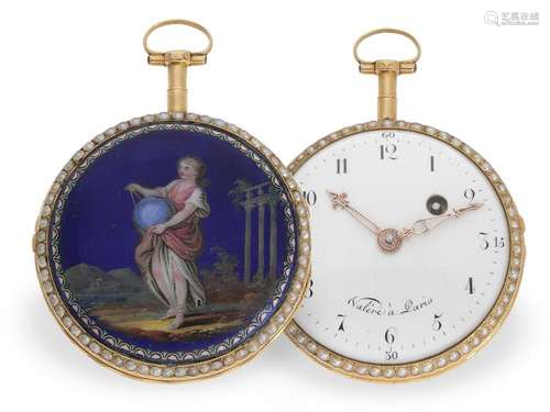 Attractive gold/enamel pocket watch with beaded rim, signed ...