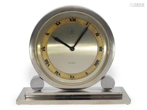 Rare and very elegant Art Deco table clock by Omega, steel, ...