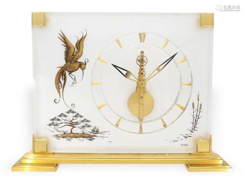 Fine Jaeger LeCoultre table clock with skeletonized movement...