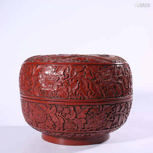 Carved red wood cover box