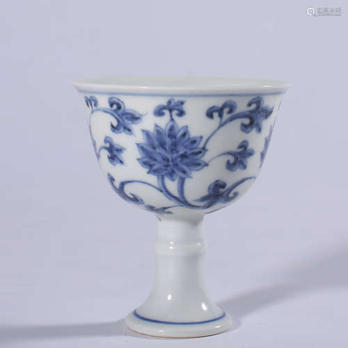 Blue and white high foot cup