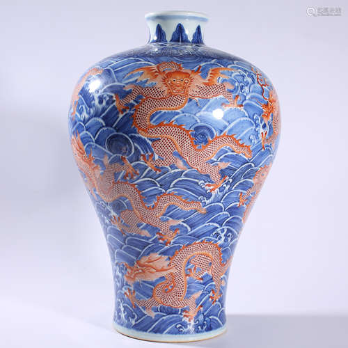 Blue and white red plum vase