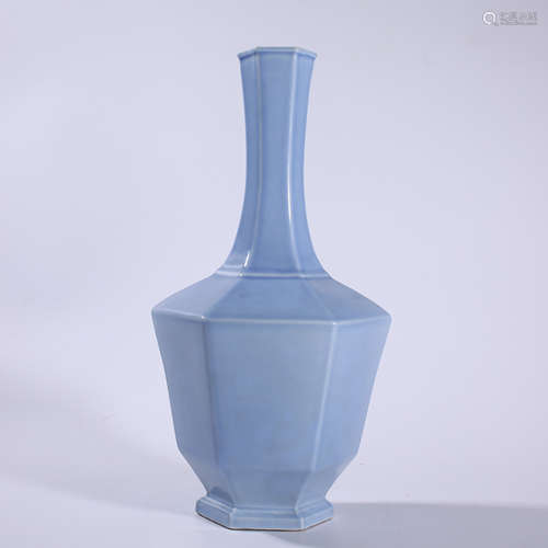 Blue glazed hexagonal bottle